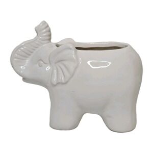 Ceramic Small Elephant Planter White *Trunk Up* 5"x6.5" Good Luck Succulent‎